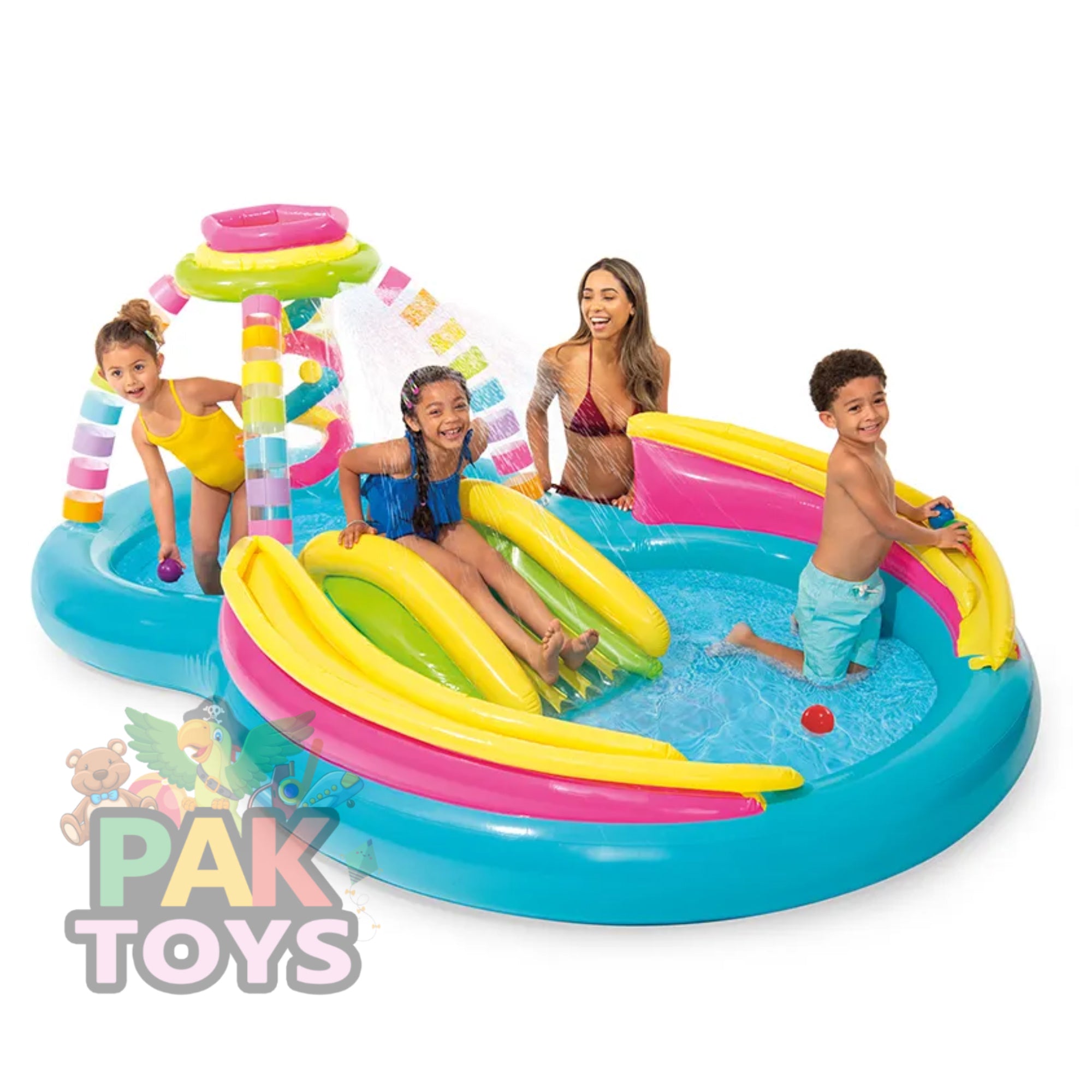 Intex 56137 Rainbow Funnel Play Center Pool For Kids (9'8"X6'3"X3'6") With Six Balls