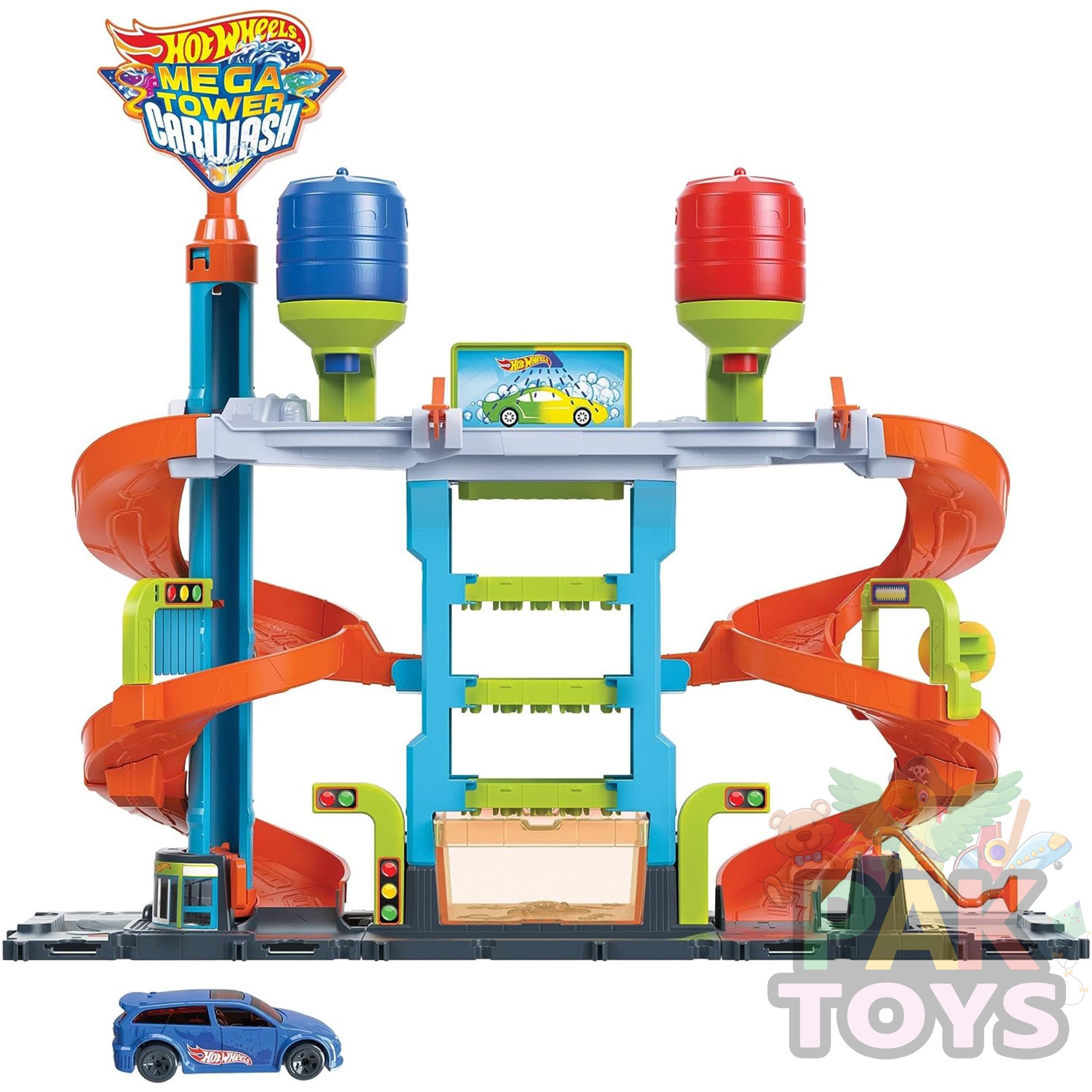 Hot Wheels City Mega Car Wash, 1 Color Shifters Car, Hot & Ice Cold Water Tanks for Mess-Free Color-Changes, Connects to Other Sets. Model No. HDP05