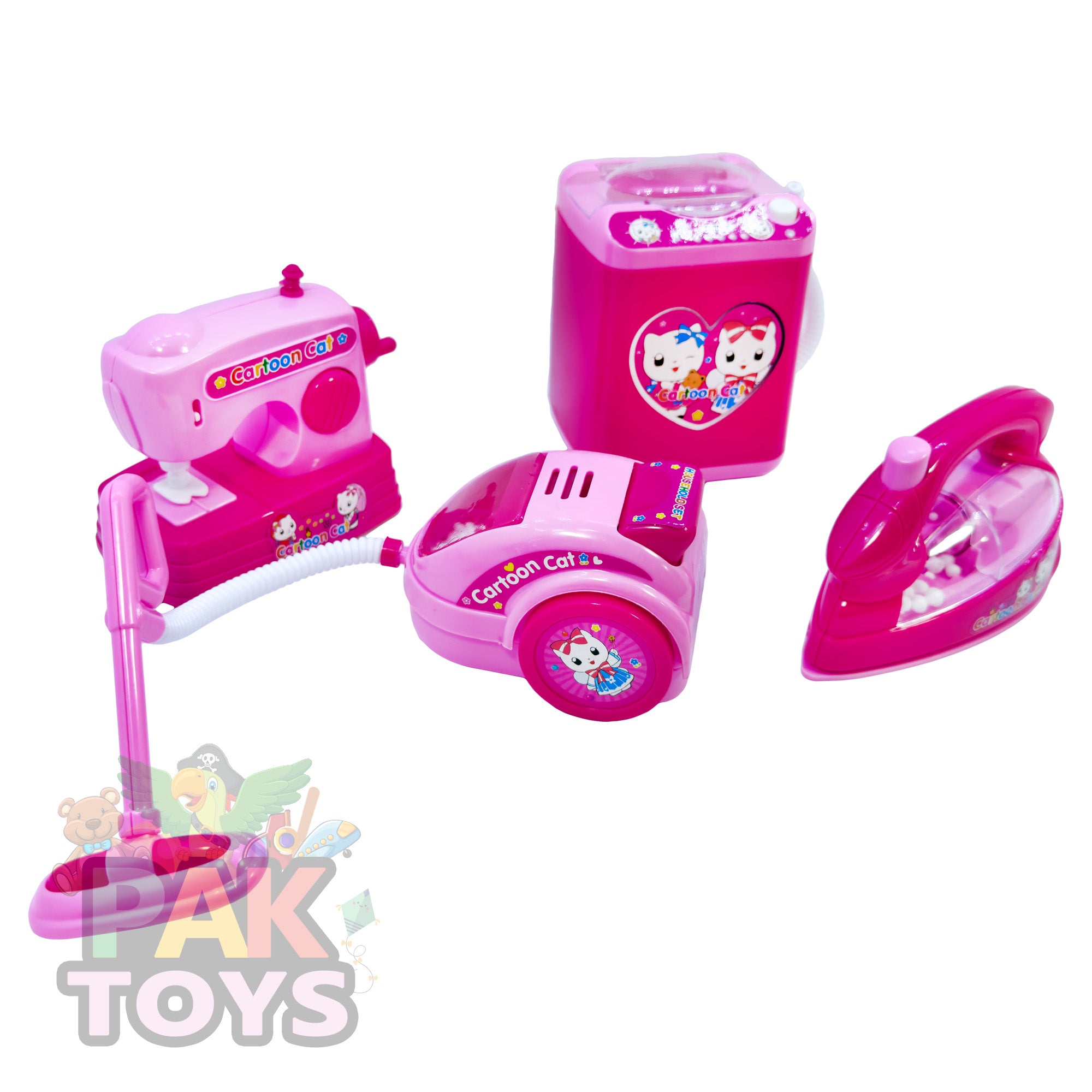 Cat Machine Toy Set 4PCs for Girls (Sewing Machine, Washing Machine, Iron, Vacuum cleaner)