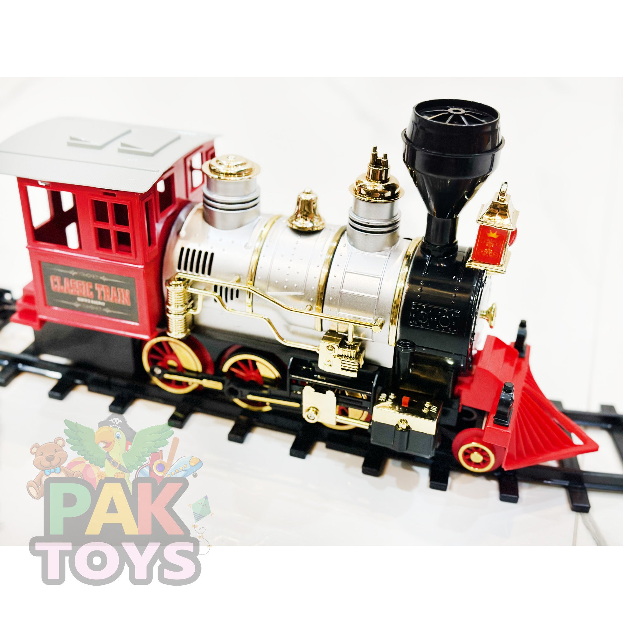 Big Classic Train 24Pcs Long Round Tracks, Remote Control with Sound, Light and Smoke